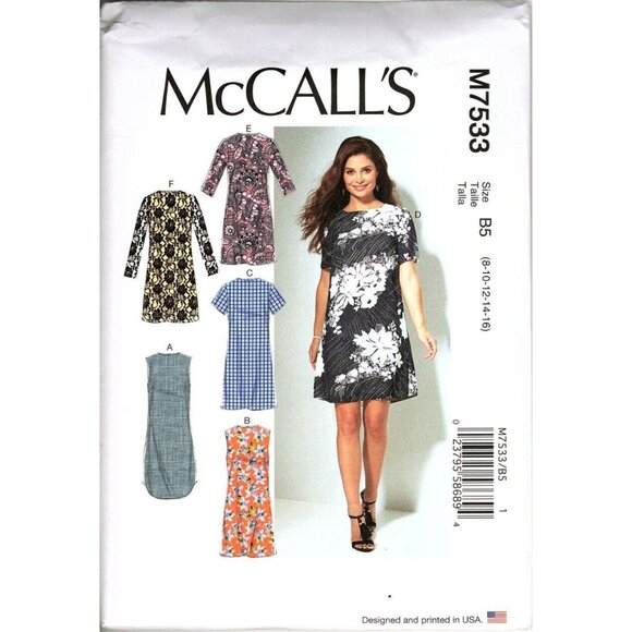 McCall's M7533 Misses 8 to 16 Easy Dresses Uncut Sewing Pattern - Picture 1 of 2